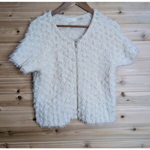 Anthropologie Sweater Womens Medium Cream Sleeping on‎ Snow Zip Front